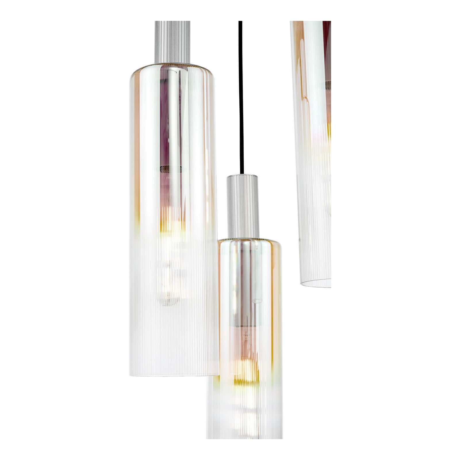 Ruben 3 Light Cluster Pendant Satin Silver and Ribbed Iridised Glass/Satin Black & Ribbed Glass E27