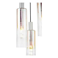 Ruben 3 Light Cluster Pendant Satin Silver and Ribbed Iridised Glass/Satin Black & Ribbed Glass E27
