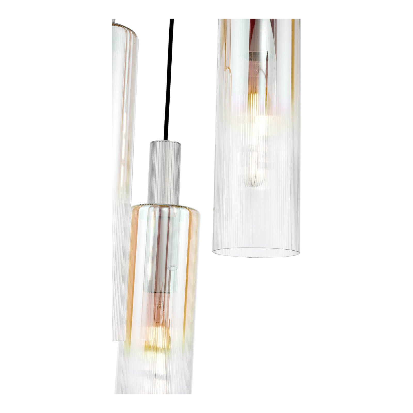 Ruben 3 Light Cluster Pendant Satin Silver and Ribbed Iridised Glass/Satin Black & Ribbed Glass E27