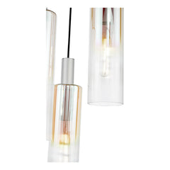 Ruben 3 Light Cluster Pendant Satin Silver and Ribbed Iridised Glass/Satin Black & Ribbed Glass E27
