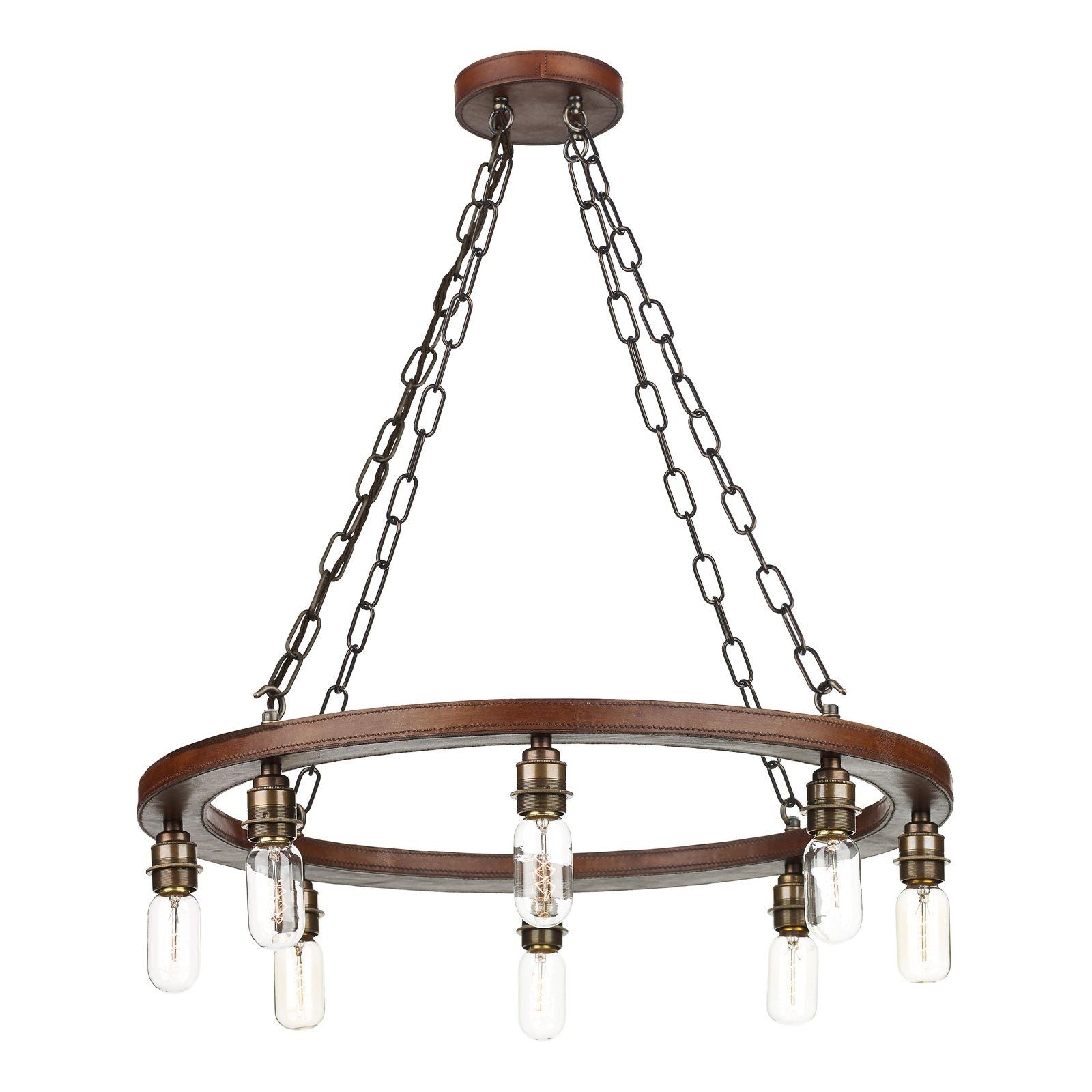Saddler 8/12 Light Pendant Leather Effect and Antique Brass