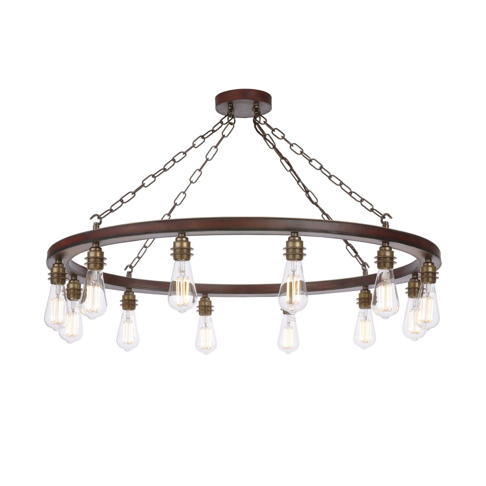 Saddler 8/12 Light Pendant Leather Effect and Antique Brass