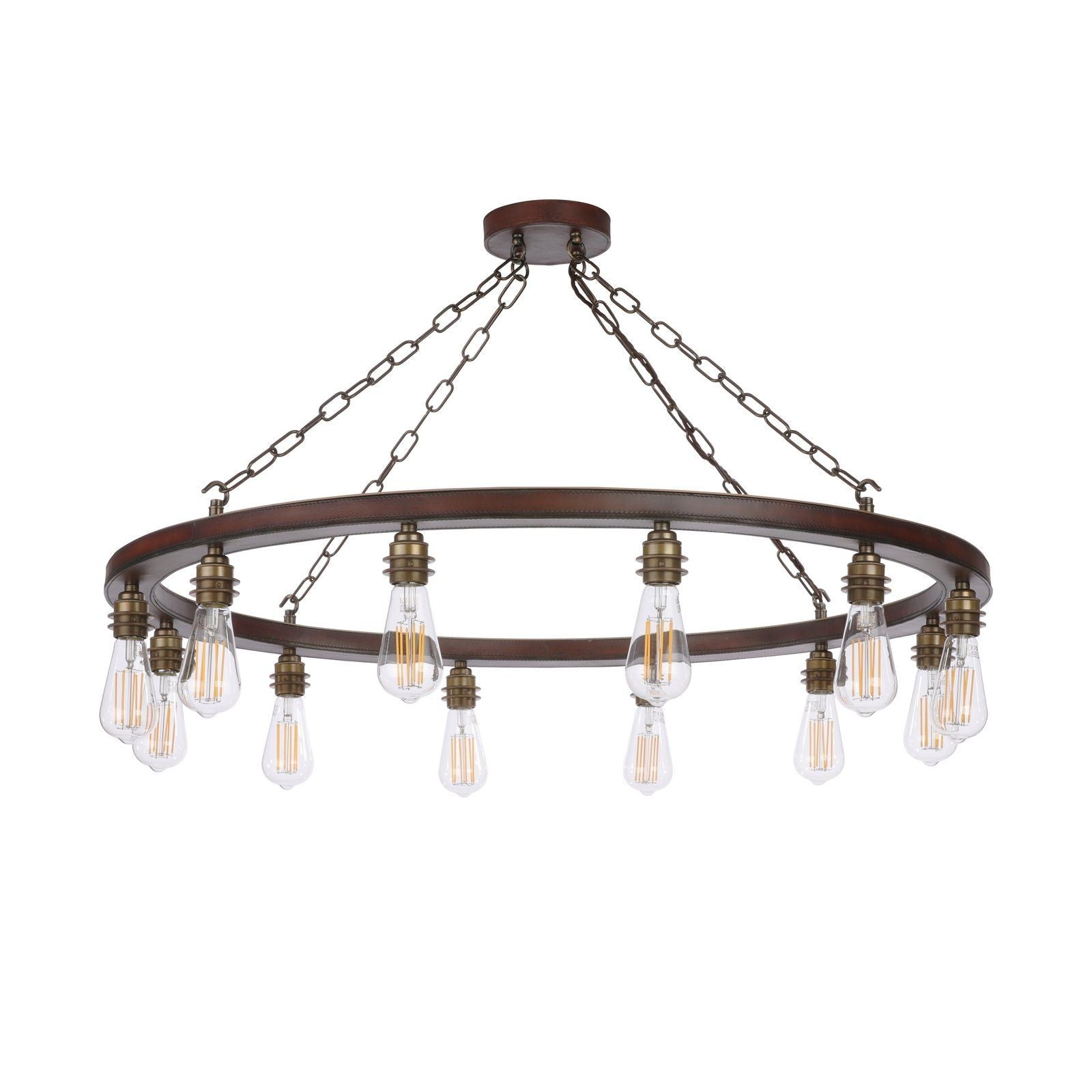 Saddler 8/12 Light Pendant Leather Effect and Antique Brass