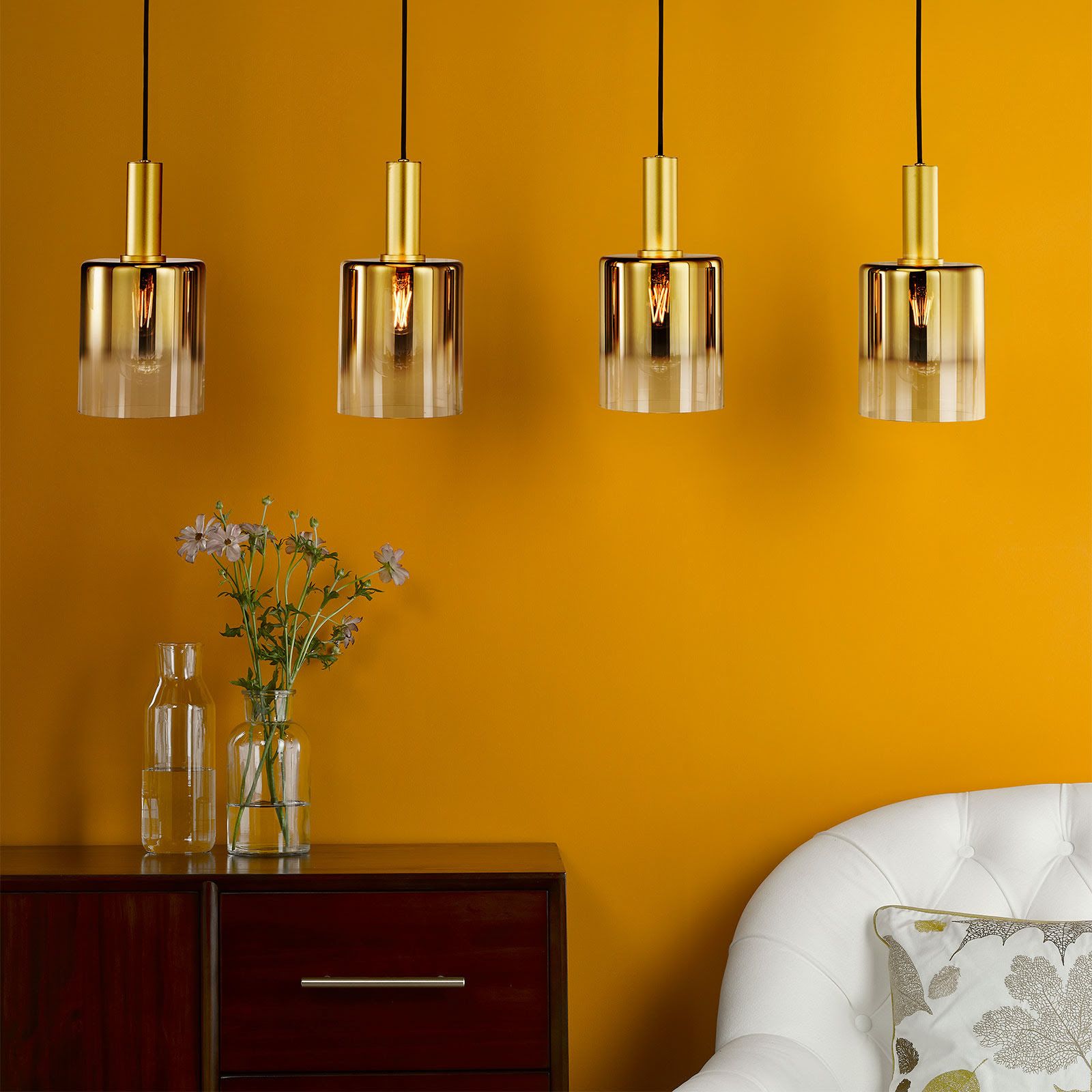 Savannah 4 Light Bar Pendant- Satin Gold and Gold Ombre Glass