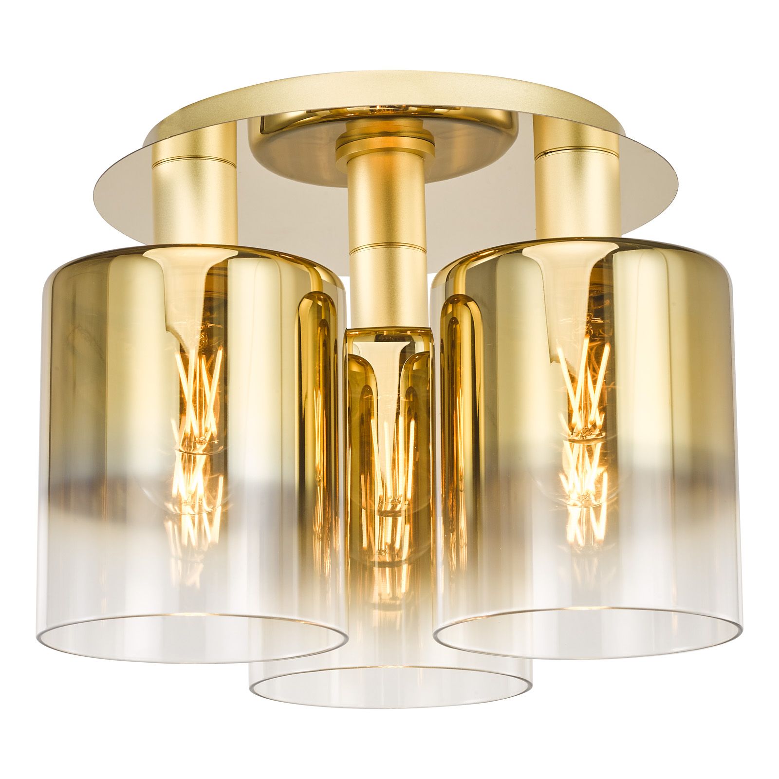Savannah 3 Light Flush-  Matt Black and Smoked Glass/ Satin Gold and Gold Ombre Glass