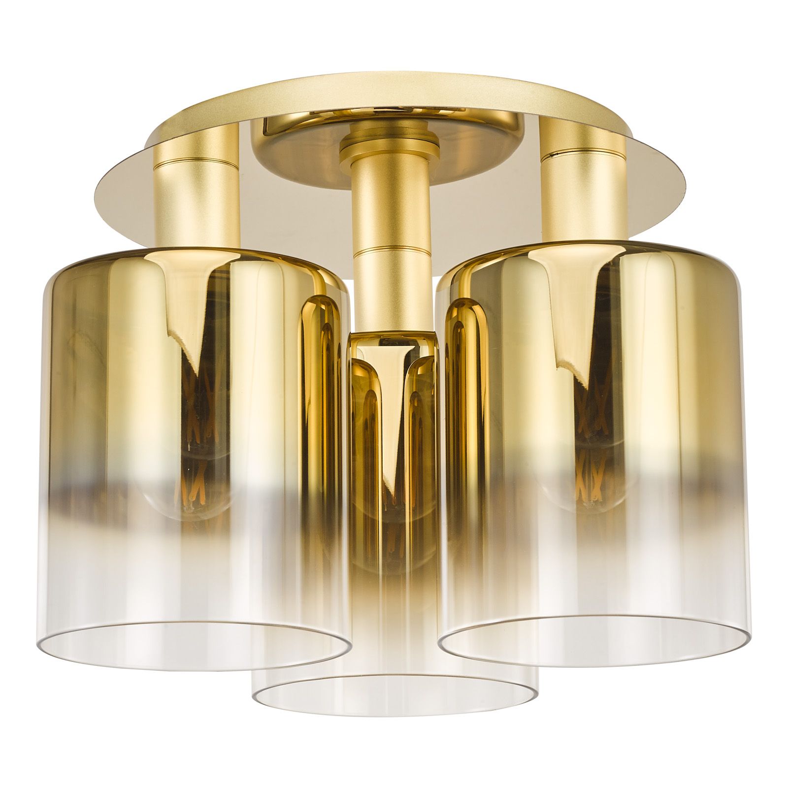 Savannah 3 Light Flush-  Matt Black and Smoked Glass/ Satin Gold and Gold Ombre Glass