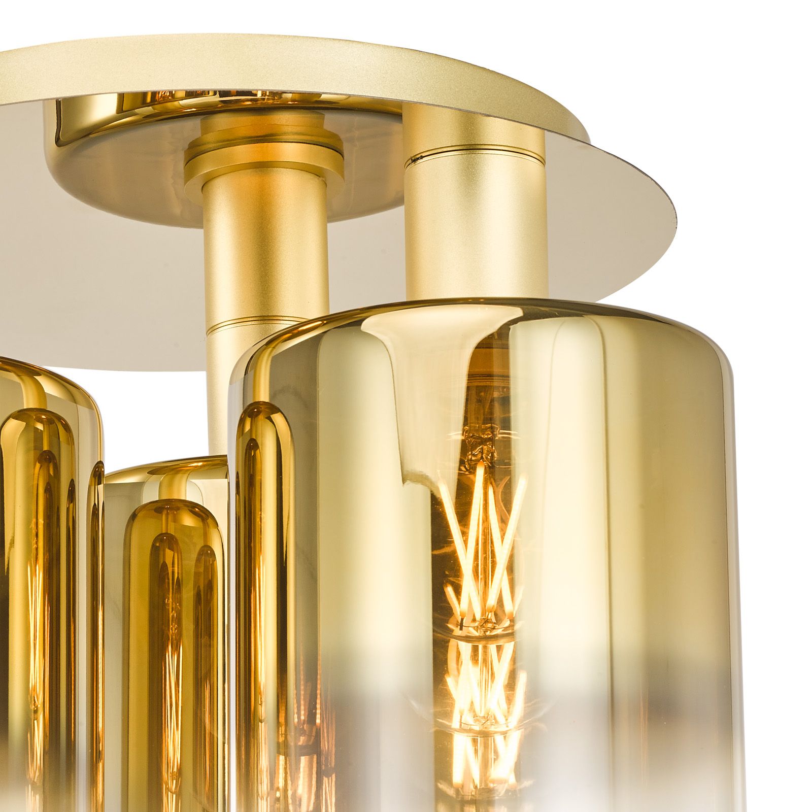 Savannah 3 Light Flush-  Matt Black and Smoked Glass/ Satin Gold and Gold Ombre Glass