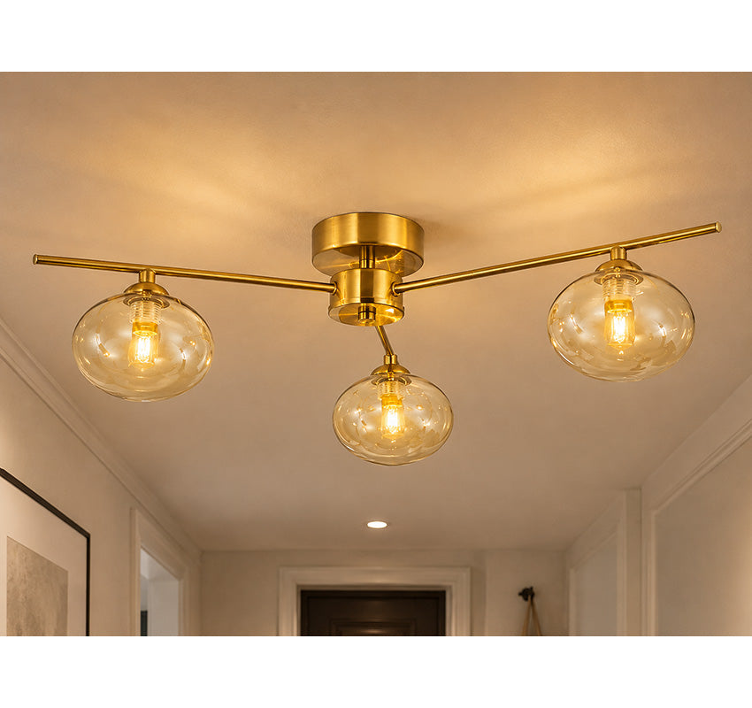 Kosmo 3/5Lt Semi Flush Ceiling Light- Antique Brass/ Satin Brass/ Black Finishes