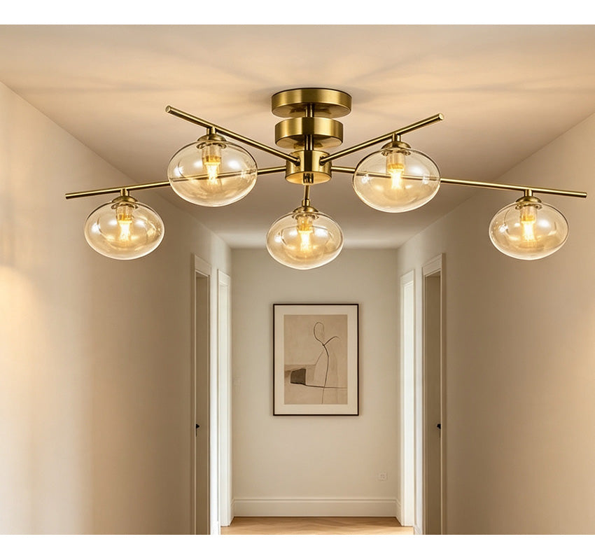 Kosmo 3/5Lt Semi Flush Ceiling Light- Antique Brass/ Satin Brass/ Black Finishes