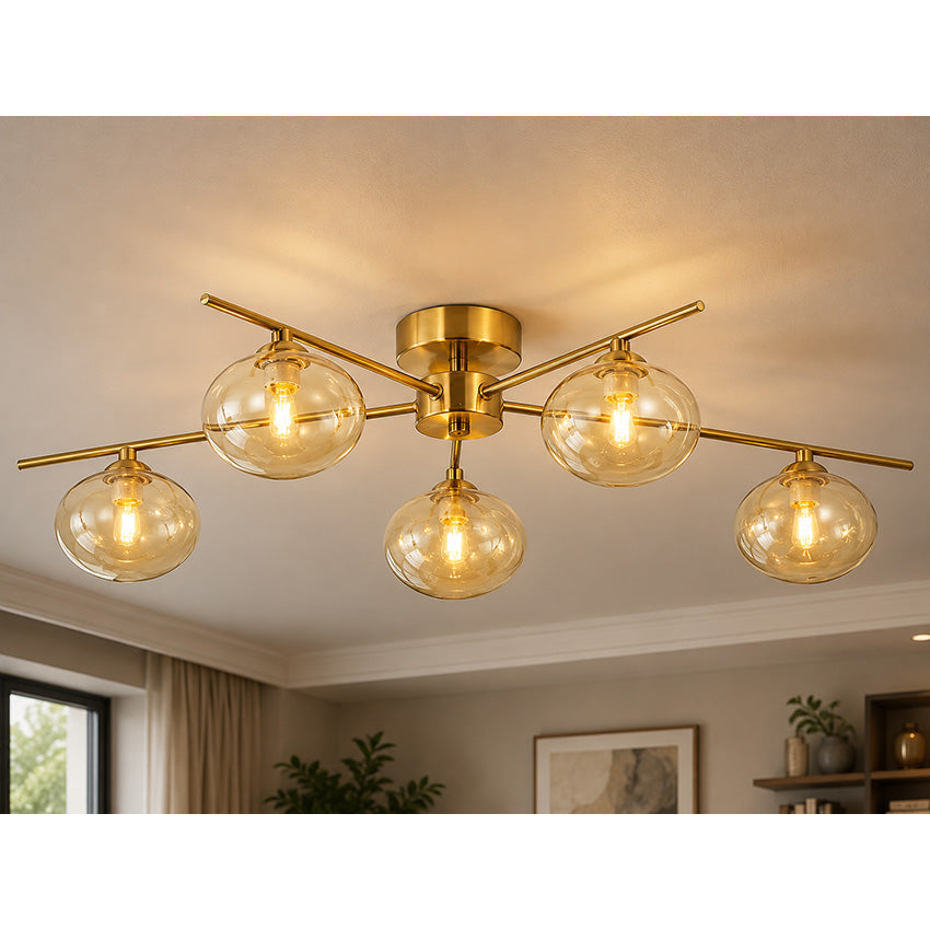Kosmo 3/5Lt Semi Flush Ceiling Light- Antique Brass/ Satin Brass/ Black Finishes