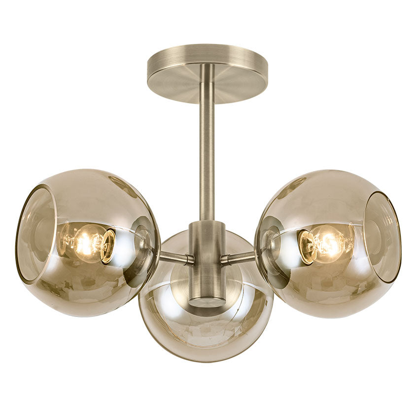 Globe 1/3Lt Semi Flush Light Antique Brass/Satin Nickel