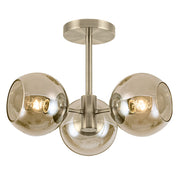 Globe 3Lt Semi Flush Light Antique Brass/Satin Nickel