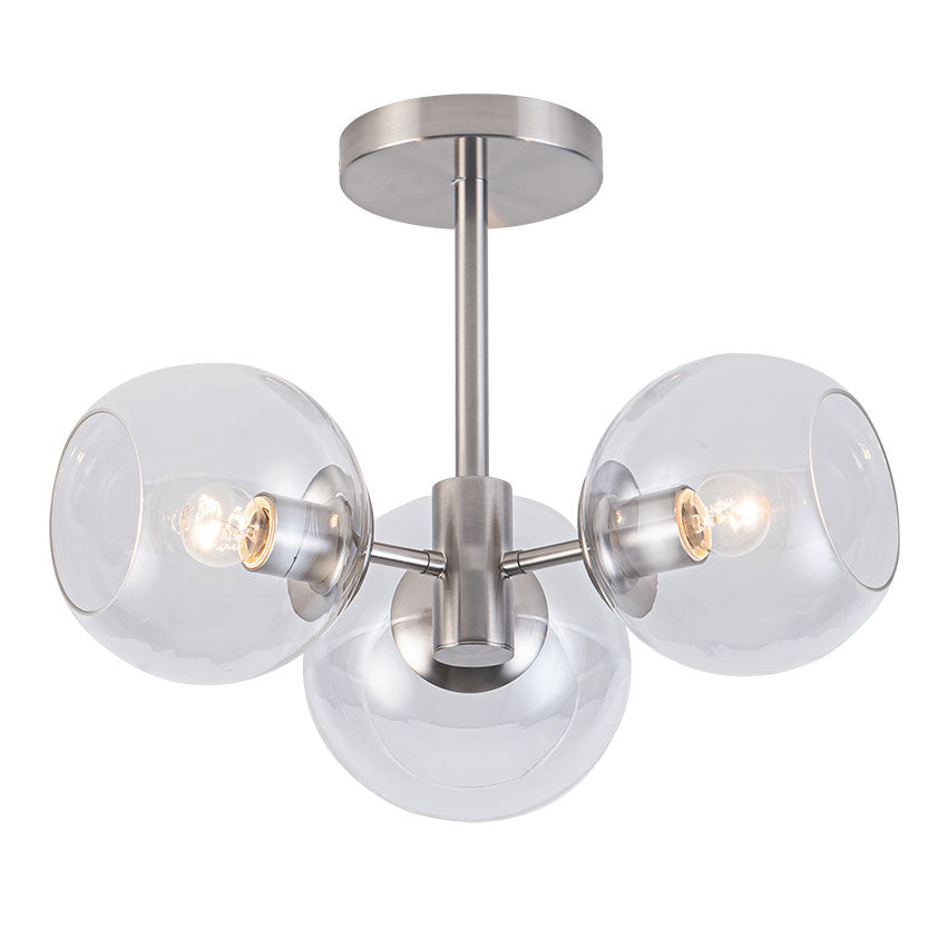 Globe 3Lt Semi Flush Light Antique Brass/Satin Nickel