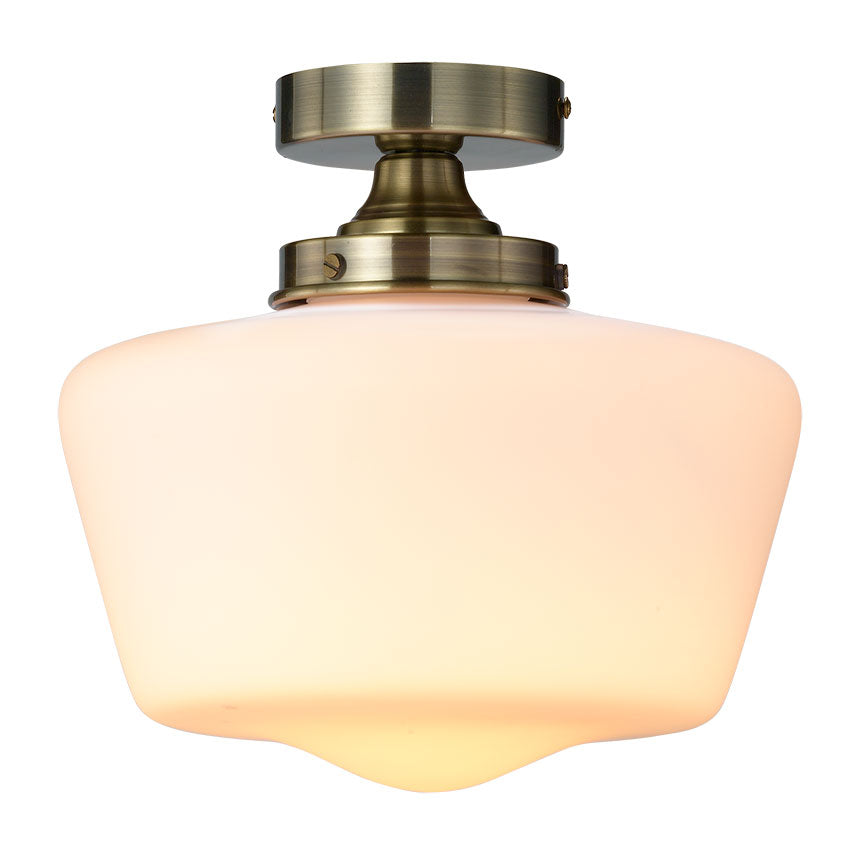 School House Semi Flush Bathroom Light IP44- Matt Black/ Antique Brass