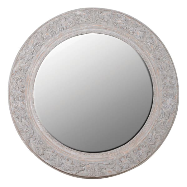 Artemis Round Leaf Scroll Distressed Mirror