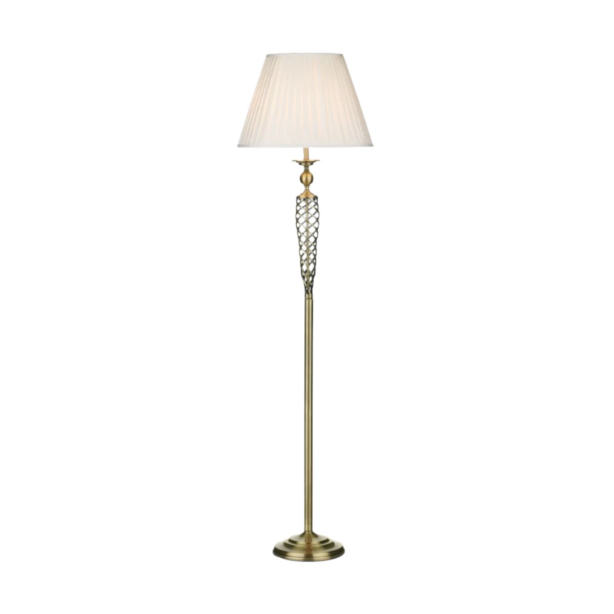 Siam Floor Lamp Antique Brass/ Satin Chrome With Shade E27
