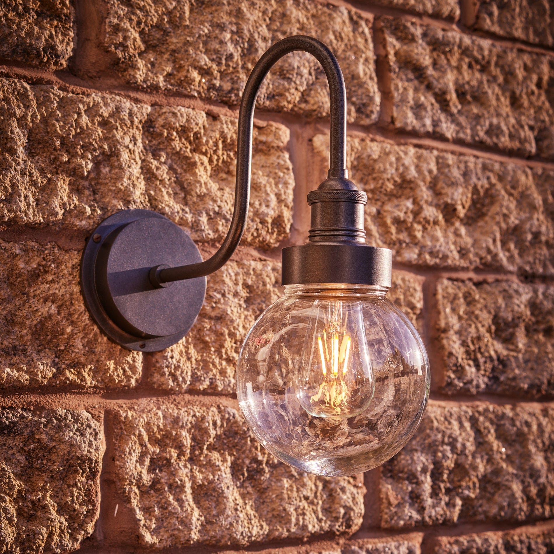 Swan Neck Globe Glass Outdoor & Bathroom Wall Light - Various Finishes