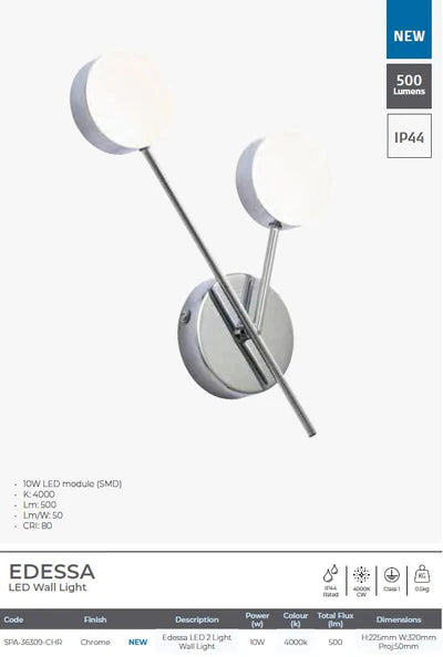 Edessa 2x5w LED Wall Light Chrome