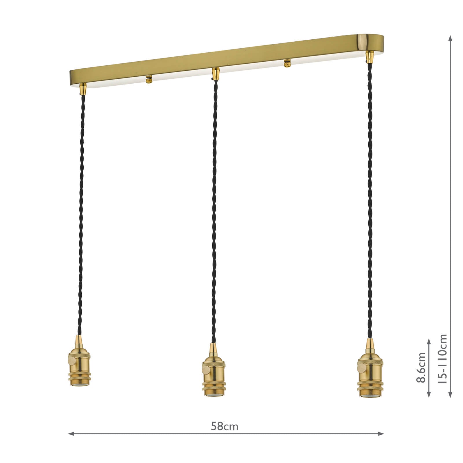 3 Light Bar Suspension Brass With Black Cable