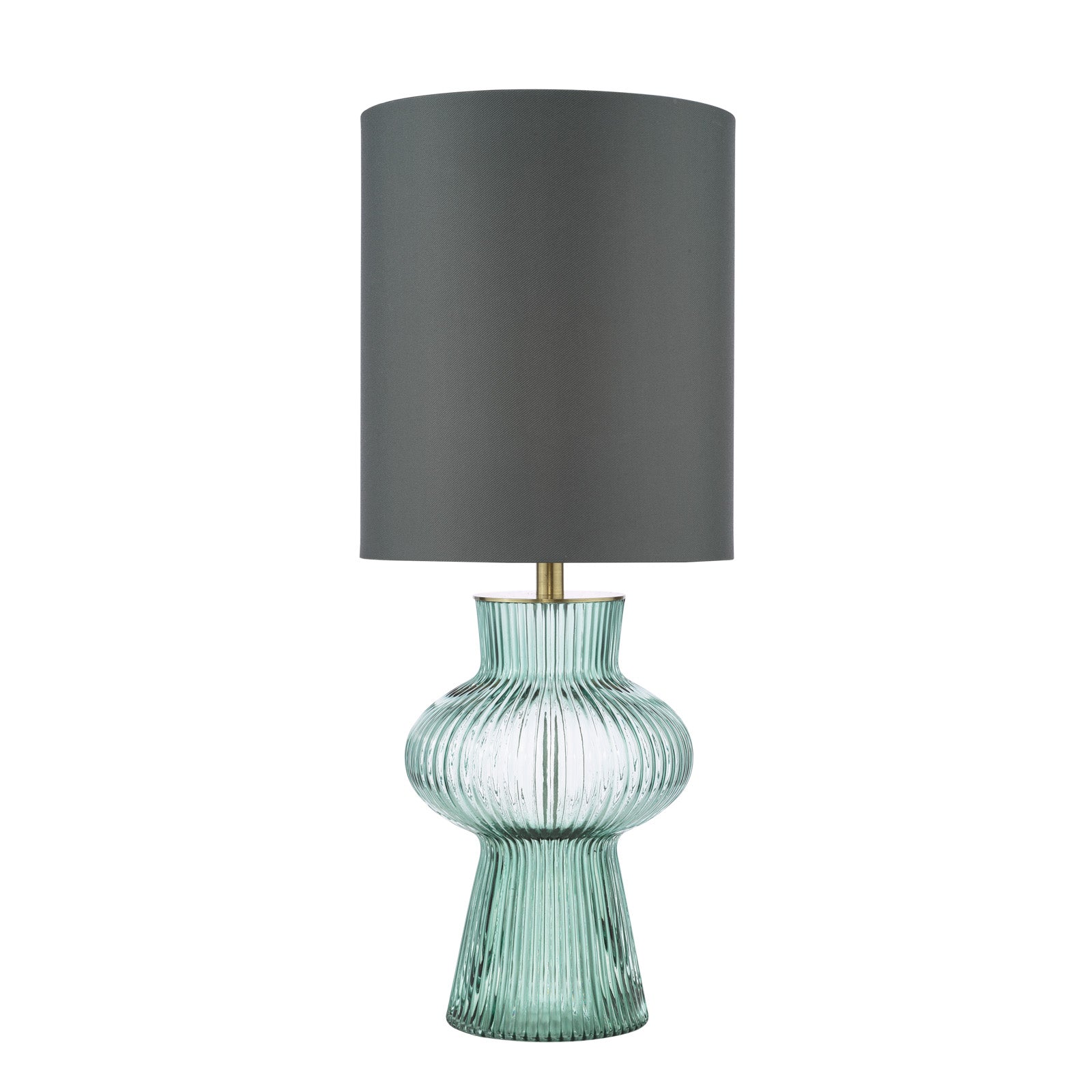 Suelita Table Lamp Brown/Green Ribbed Glass And Antique Brass With Shade E14