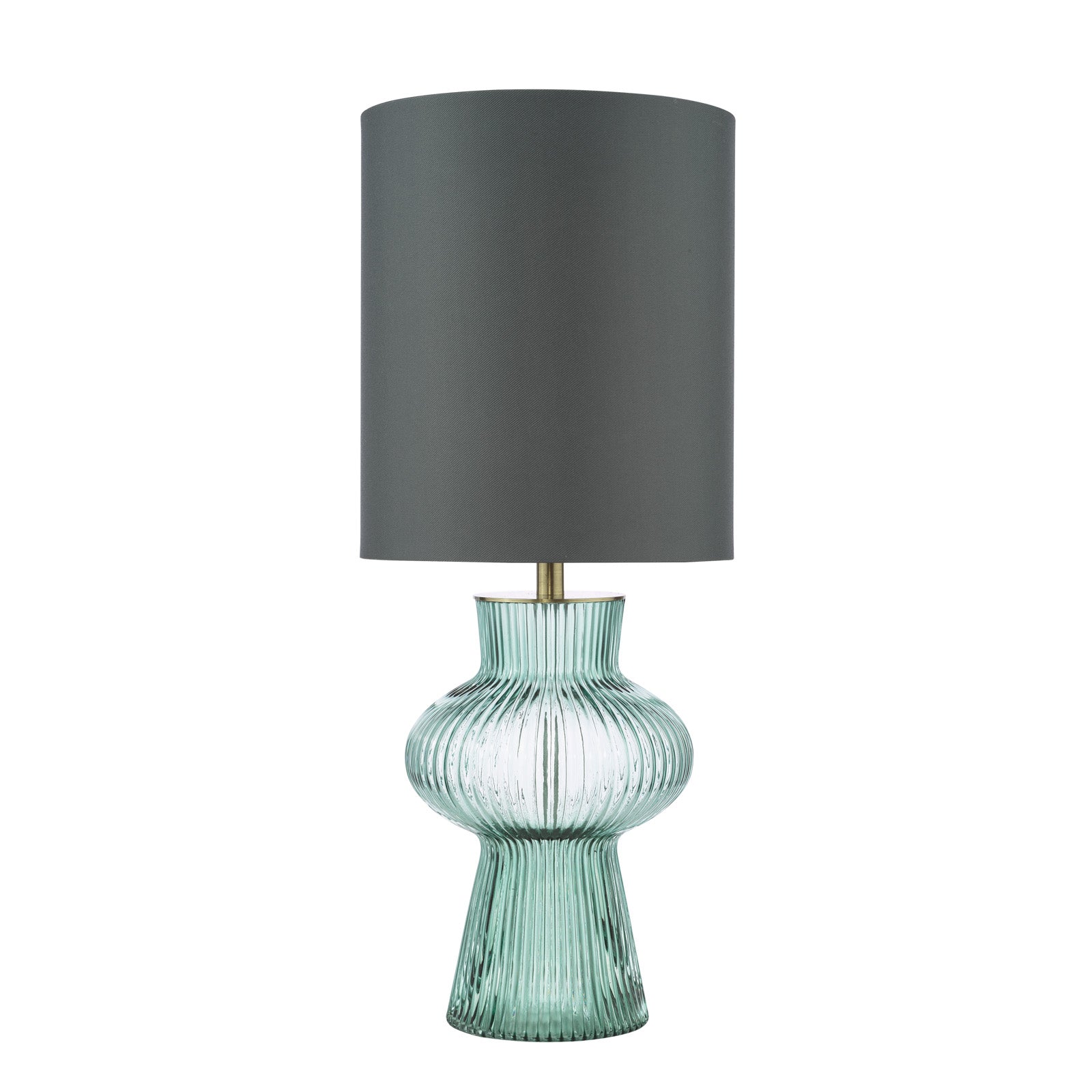 Suelita Table Lamp Brown/Green Ribbed Glass And Antique Brass With Shade E14