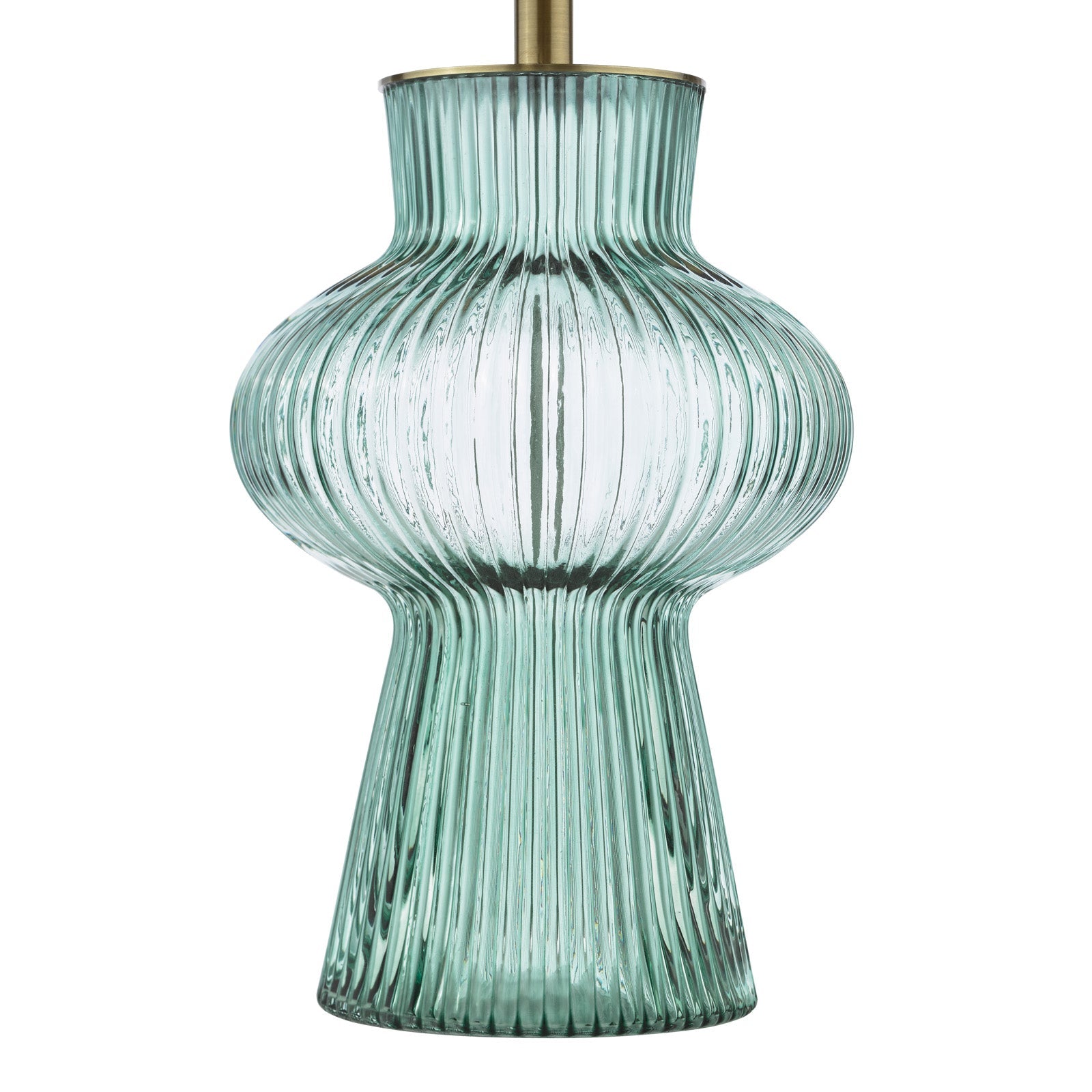 Suelita Table Lamp Brown/Green Ribbed Glass And Antique Brass With Shade E14