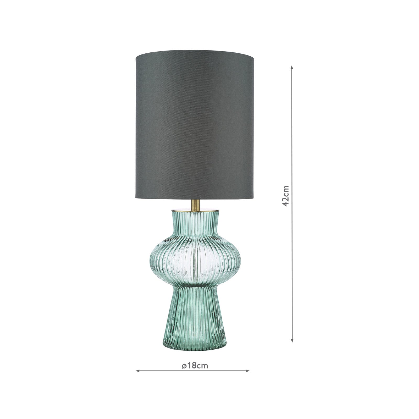 Suelita Table Lamp Brown/Green Ribbed Glass And Antique Brass With Shade E14