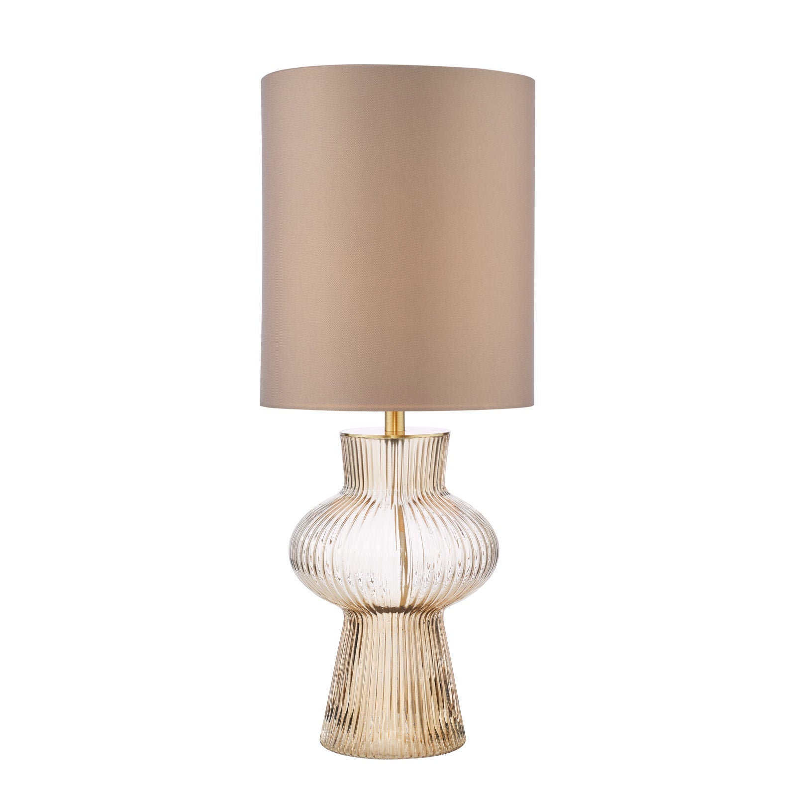 Suelita Table Lamp Brown/Green Ribbed Glass And Antique Brass With Shade E14