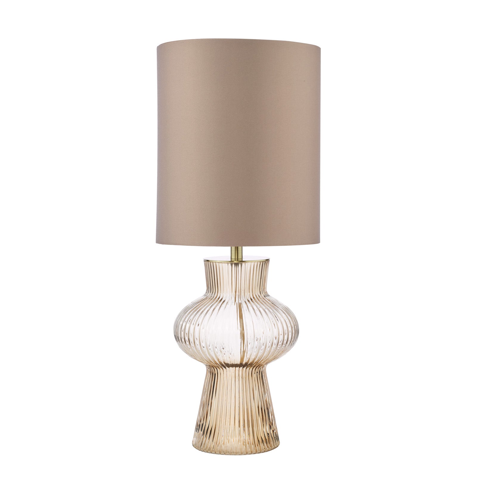Suelita Table Lamp Brown/Green Ribbed Glass And Antique Brass With Shade E14