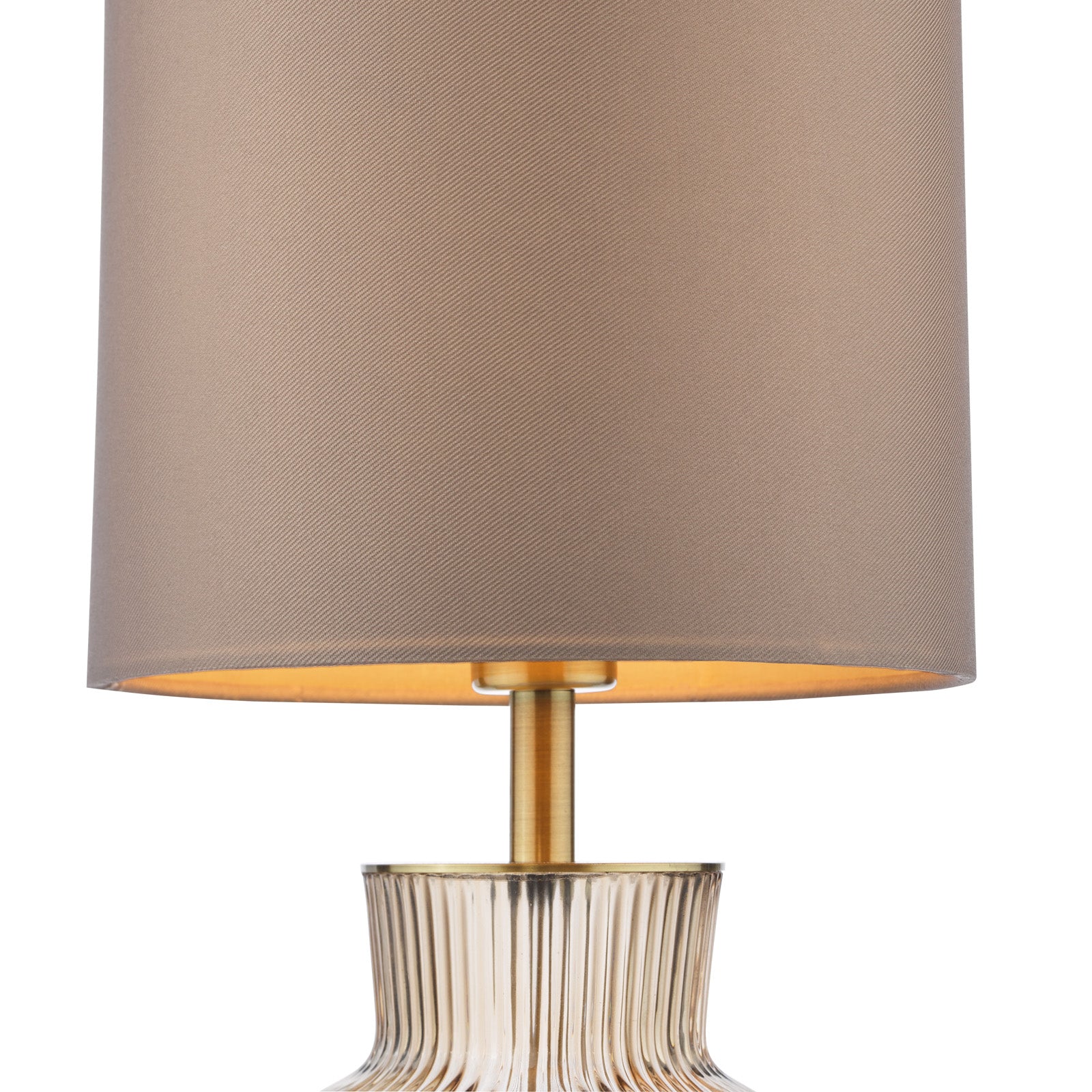 Suelita Table Lamp Brown/Green Ribbed Glass And Antique Brass With Shade E14