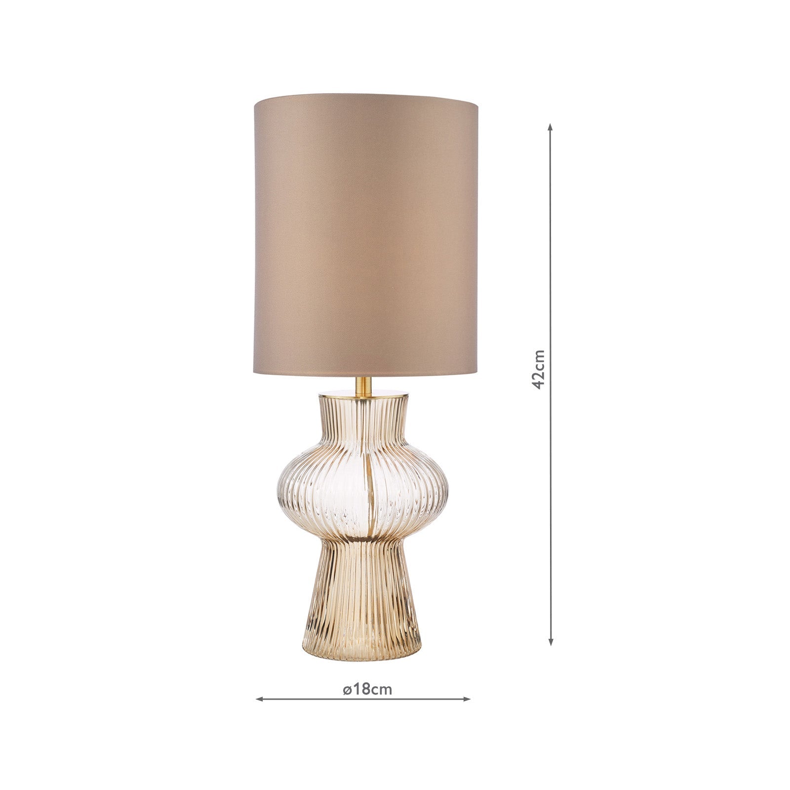 Suelita Table Lamp Brown/Green Ribbed Glass And Antique Brass With Shade E14