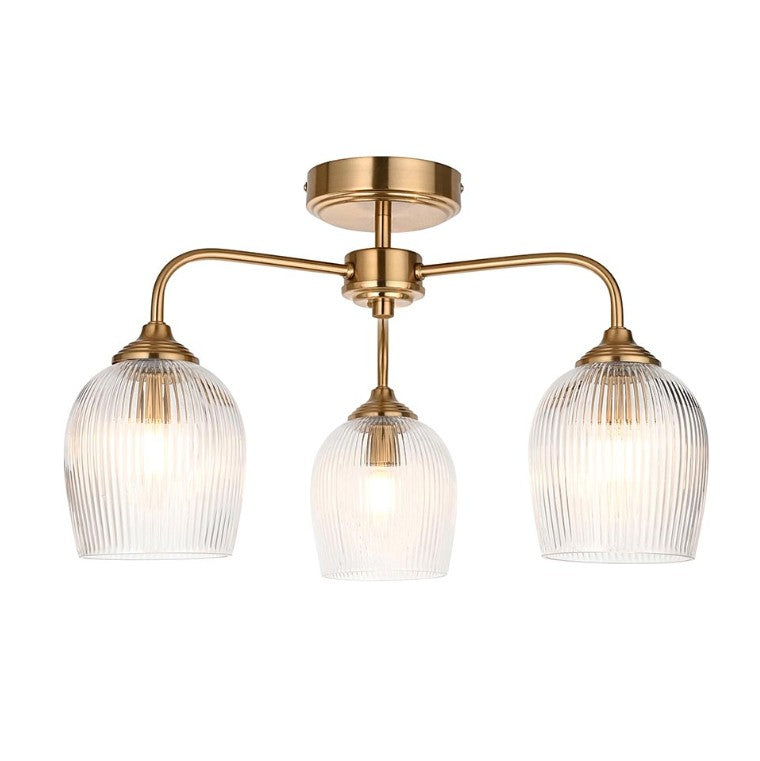 Ashcroft 3Lt Semi Flush Ceiling Light - Clear/Ribbed Glass Finishes