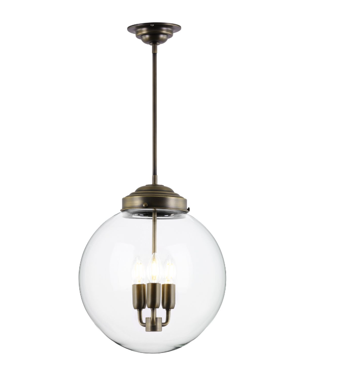 Fairfax 3 Light Pendant Glass and Antique Brass