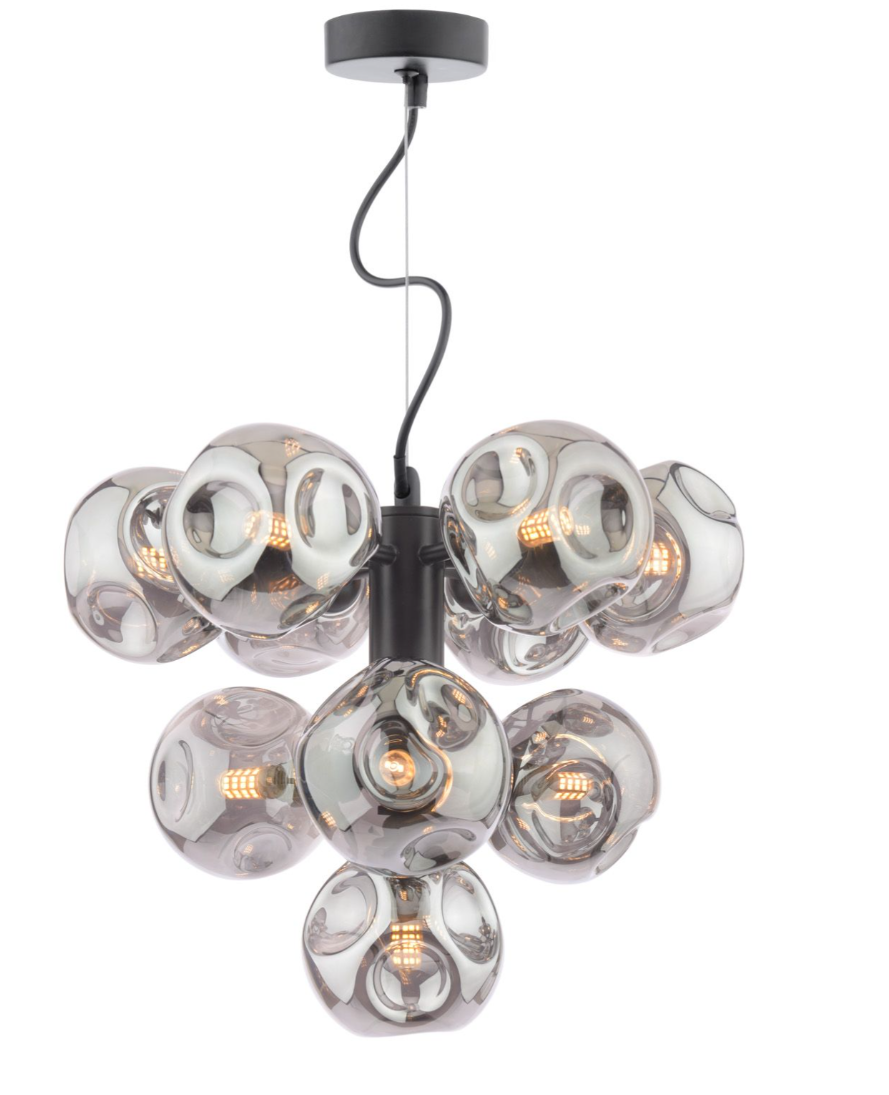 Vine 10 Light Ceiling Light- Satin Black With Closed Organic Smoked Glass