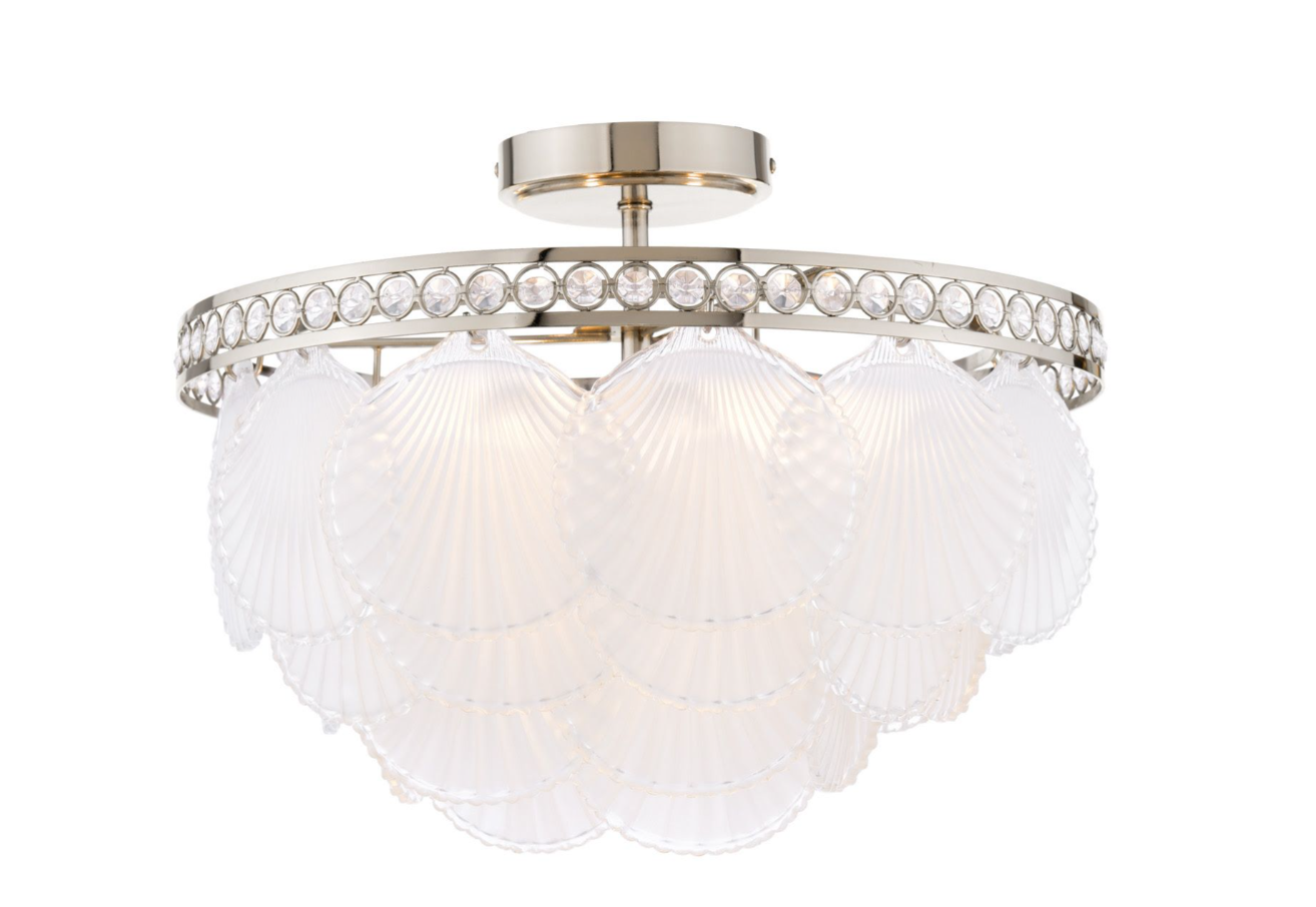 Caverton 4 Lt Semi-Flush Light- Polished Nickel and White Glass