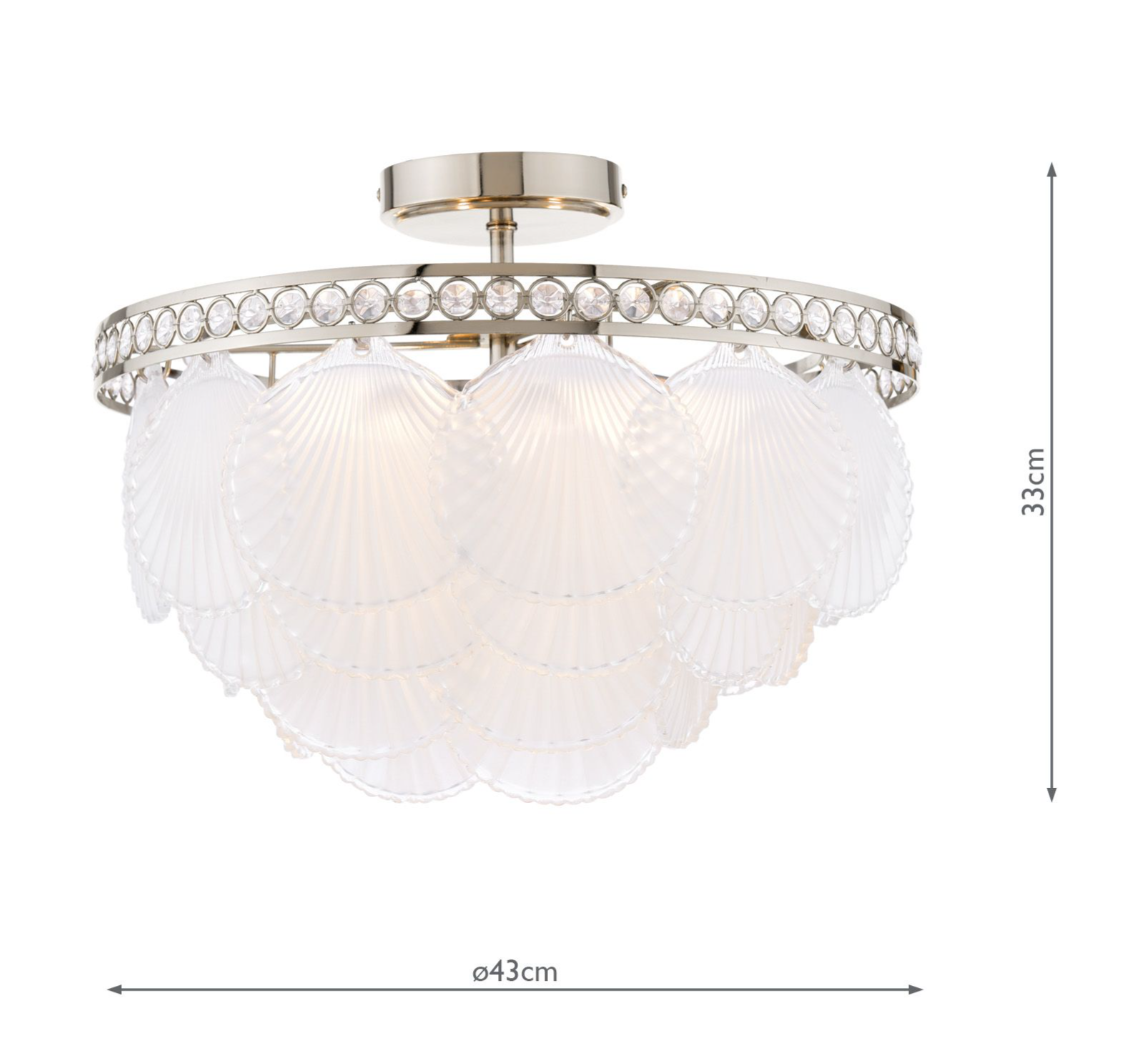 Caverton 4 Lt Semi-Flush Light- Polished Nickel and White Glass