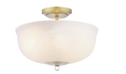 Cossington 2 Lt Semi-Flush Light- Matt Antique Brass and White Marble Effect Glass