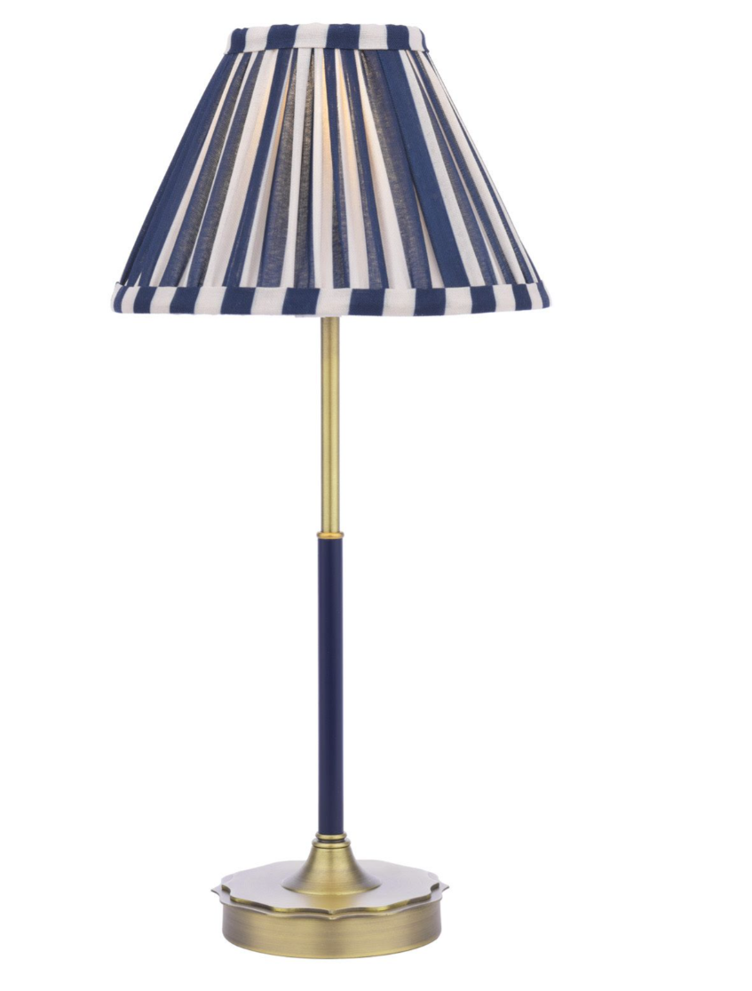 Denwick Table Lamp- Matt Antique Brass and Satin Blue With Shade