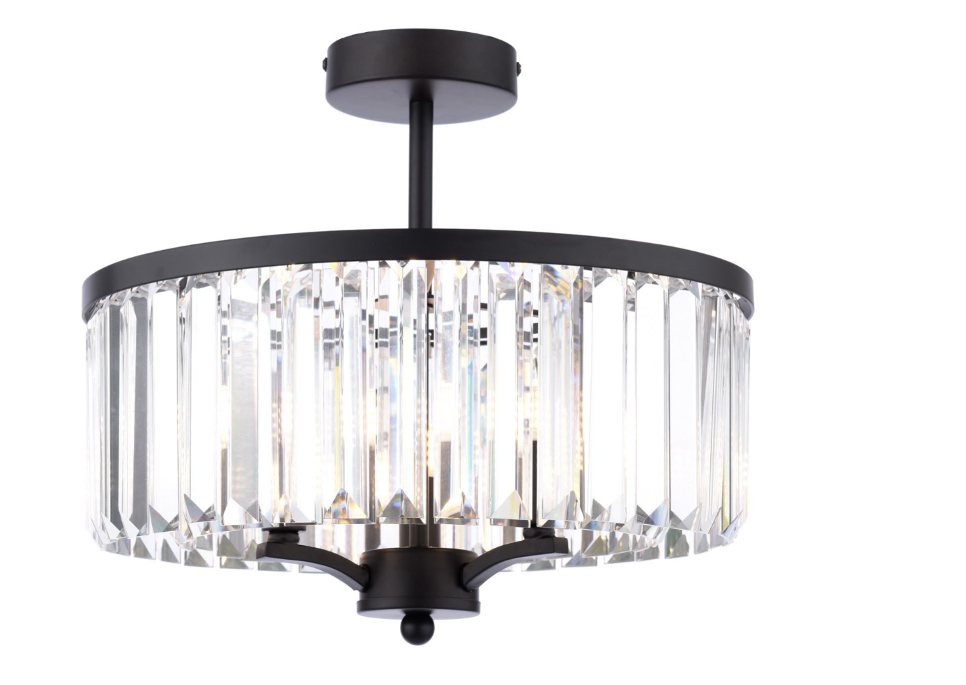 Elkwood 3 Light Semi Flush- Crystal and Black
