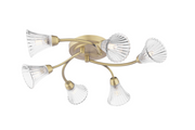 Lanton 6 Lt Semi-Flush Ceiling Light- Matt Antique Brass and Ribbed Glass