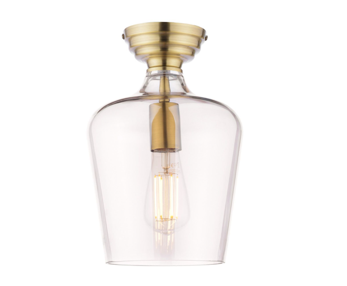 Ockley Semi Flush Ceiling Light- Antique Brass/ Matt Black & Glass Finishes