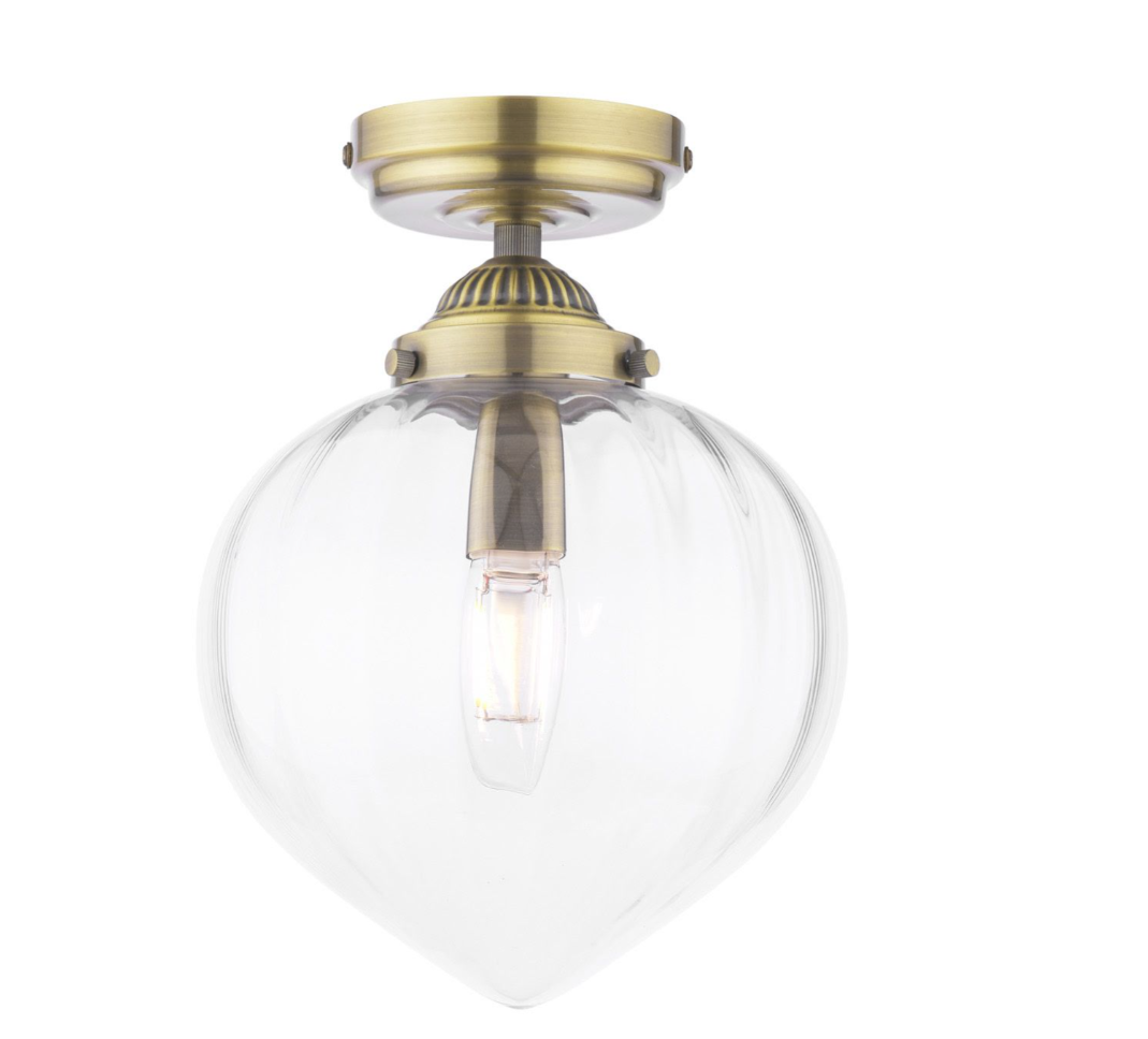 Whitham Bathroom Ceiling Light- Antique Brass and Ribbed Glass IP44