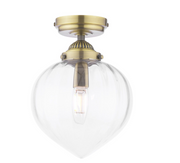 Whitham Bathroom Ceiling Light- Antique Brass and Ribbed Glass IP44