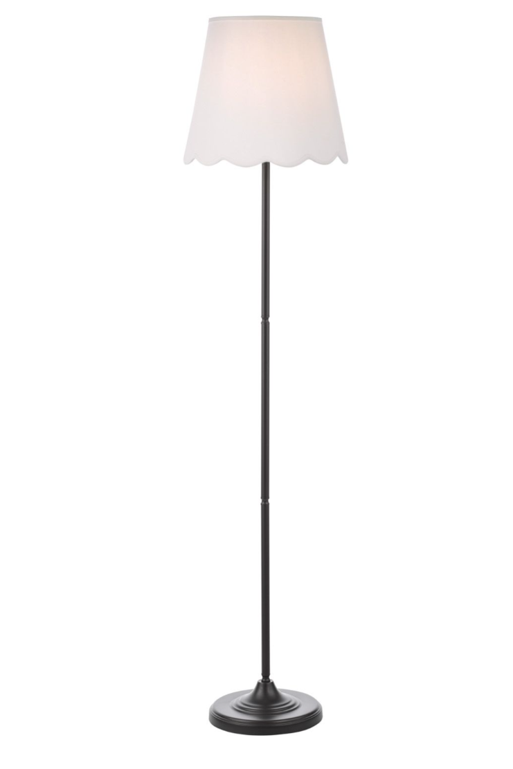 Padme Floor Lamp Matt Black-White & Blue Cotton Mix Shades