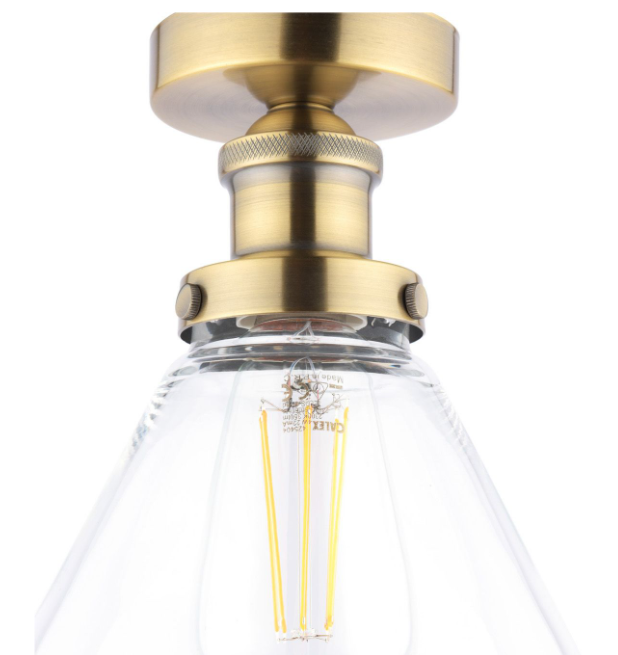 Isaac Semi-Flush Antique Brass and Glass