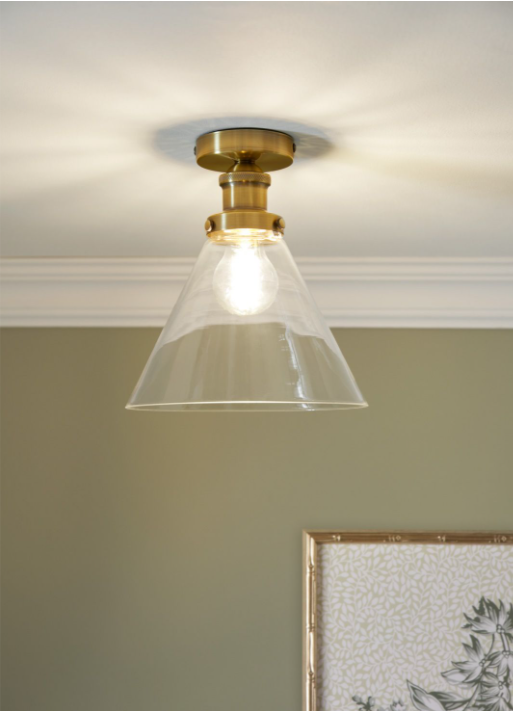 Isaac Semi-Flush Antique Brass and Glass