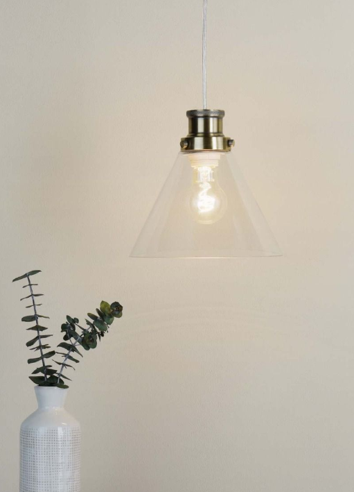 Isaac Easy Fit Pendant Antique Brass and Glass