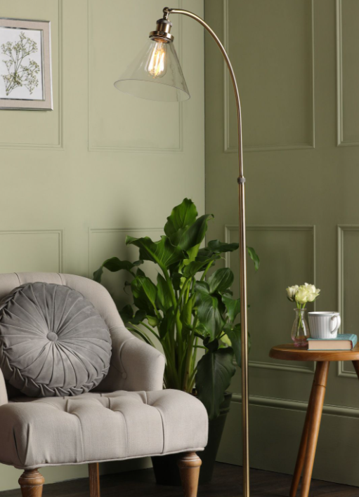 Isaac Floor Lamp Antique Brass and Glass