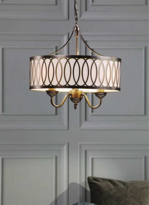 Allerford 3 Light Pendant Satin Bronze and Taupe