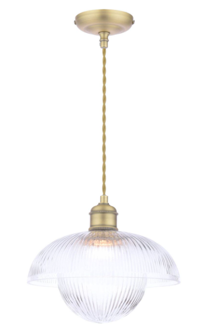 Billham Pendant Matt Antique Brass and Ribbed Glass